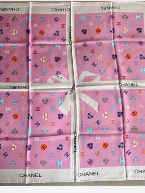 Pink silk Chanel square scarf
